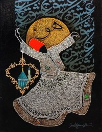 Javed Qamar, 18 x 24 inch, Acrylic on Canvas, Calligraphy Painting, AC-JQ-201